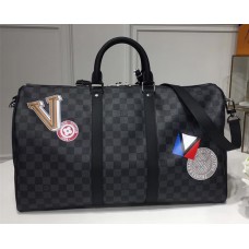 Louis Vuitton Damier Graphite Canvas With Iconic Label Kepall 45 Bandoulière N41057 2017 Louis Vuitton Damier Graphite Canvas With Iconic Label Kepall 45 Bandoulière N41057 2017