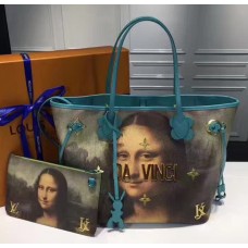 Louis Vuitton Canvas Calf Leather Masters Collections Neverfull MM Handbag Light Blue 2017