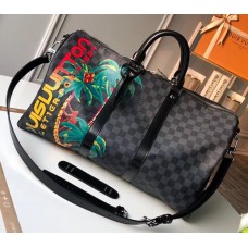 Louis Vuitton Keepall 45 Bag Damier Cobalt Canvas N50002 Jungle Palm Tree 2018 Louis Vuitton Keepall 45 Bag Damier Cobalt Canvas N50002 Jungle Palm Tree 2018