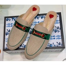 Gucci Web with Horsebit Princetown Canvas Slipper Beige/Green 2019 Gucci Web with Horsebit Princetown Canvas Slipper Beige/Green 2019