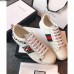 Gucci Ace Leather Low-Top Lovers Sneakers Web Studs And Metal Feline White 2018