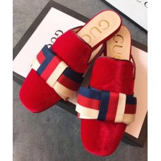 Gucci Velvet Slipper With Sylvie Bow 496561 Hibiscus Red 2018 Gucci Velvet Slipper With Sylvie Bow 496561 Hibiscus Red 2018