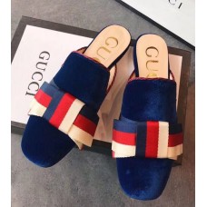 Gucci Velvet Slipper With Sylvie Bow 496561 Blue 2018 Gucci Velvet Slipper With Sylvie Bow 496561 Blue 2018