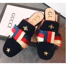 Gucci Velvet Embroidered Slipper With Sylvie Bow 496561 Black 2018 Gucci Velvet Embroidered Slipper With Sylvie Bow 496561 Black 2018