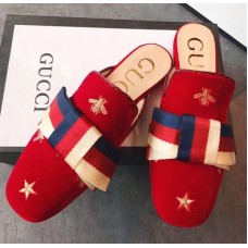 Gucci Velvet Embroidered Slipper With Sylvie Bow 496561 Red 2018 Gucci Velvet Embroidered Slipper With Sylvie Bow 496561 Red 2018