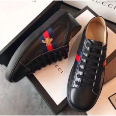 Gucci Ace Leather Low-Top Lovers Sneakers Blue/Red Web Embroidered Bee Black 2018 Gucci Ace Leather Low-Top Lovers Sneakers Blue/Red Web Embroidered Bee Black 2018