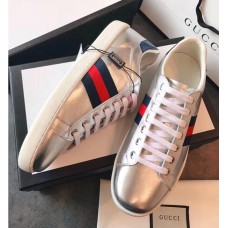 Gucci Ace Leather Low-Top Lovers Sneakers Blue/Red Web Silver 2018 Gucci Ace Leather Low-Top Lovers Sneakers Blue/Red Web Silver 2018