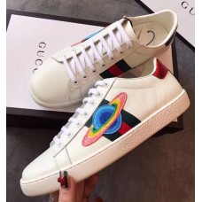 Gucci Ace Leather Low-Top Lovers Sneakers Comet Embroidered Creamy 2018 Gucci Ace Leather Low-Top Lovers Sneakers Comet Embroidered Creamy 2018