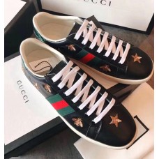 Gucci Ace Leather Low-Top Lovers Sneakers Green/Red Web Embroidered Bee Black 2018 Gucci Ace Leather Low-Top Lovers Sneakers Green/Red Web Embroidered Bee Black 2018