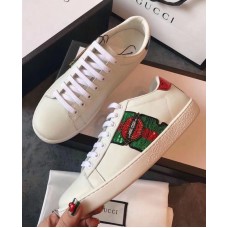 Gucci Ace Leather Low-Top Lovers Sneakers Mouth Beading Creamy 2018 Gucci Ace Leather Low-Top Lovers Sneakers Mouth Beading Creamy 2018
