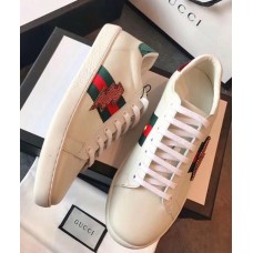 Gucci Ace Leather Low-Top Lovers Sneakers ,Web Embroidered Crystal Lightning Bolt Creamy 2018 Gucci Ace Leather Low-Top Lovers Sneakers ,Web Embroidered Crystal Lightning Bolt Creamy 2018