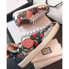 Gucci Ace Leather Low-Top Lovers Sneakers Web Embroidered Floral and Bow Silver 2018 Gucci Ace Leather Low-Top Lovers Sneakers Web Embroidered Floral and Bow Silver 2018