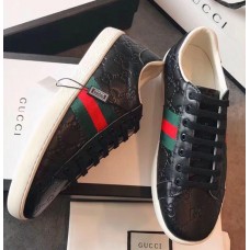 Gucci Ace Leather Low-Top Lovers Sneakers Web Signature Black 2018 Gucci Ace Leather Low-Top Lovers Sneakers Web Signature Black 2018