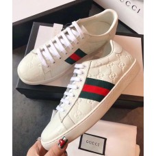 Gucci Ace Leather Low-Top Lovers Sneakers Web Signature White 2018 Gucci Ace Leather Low-Top Lovers Sneakers Web Signature White 2018