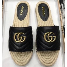 Gucci Leather Espadrilles Slides Sandals Black With Double G 573028 2019 Gucci Leather Espadrilles Slides Sandals Black With Double G 573028 2019