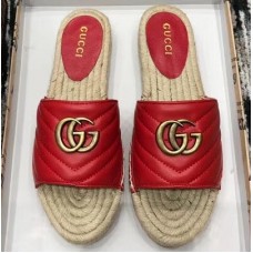 Gucci Leather Espadrilles Slides Sandals Red With Double G 573028 2019 Gucci Leather Espadrilles Slides Sandals Red With Double G 573028 2019
