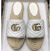 Gucci Leather Espadrilles Slides Sandals White With Double G 573028 2019 Gucci Leather Espadrilles Slides Sandals White With Double G 573028 2019