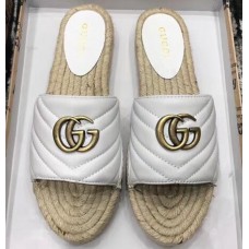 Gucci Leather Espadrilles Slides Sandals White With Double G 573028 2019 Gucci Leather Espadrilles Slides Sandals White With Double G 573028 2019