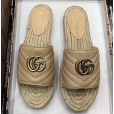 Gucci Leather Espadrilles Slides Sandals With Double G 573028 Nude 2019 Gucci Leather Espadrilles Slides Sandals With Double G 573028 Nude 2019