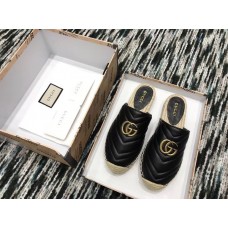 Gucci Leather Espadrilles Slippers With Double G 551881 Black 2019 Gucci Leather Espadrilles Slippers With Double G 551881 Black 2019