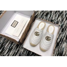 Gucci Leather Espadrilles Slippers With Double G 551881 White 2019 Gucci Leather Espadrilles Slippers With Double G 551881 White 2019