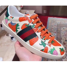 Gucci Web Ace Leather Strawberry Sneakers 387993 Ivory 2019 Gucci Web Ace Leather Strawberry Sneakers 387993 Ivory 2019
