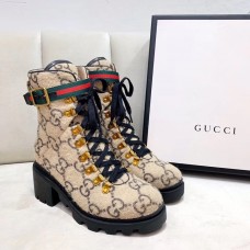Gucci Web Strap with Buckle Wool Ankle Boots GG Beige 2019 Gucci Web Strap with Buckle Wool Ankle Boots GG Beige 2019