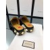 Gucci Calfskin Leather 3.5cm heel Web Details Pearls Trim Slipper black