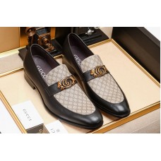 Mens Gucci Leather loafer and Shoes Brown Canvas and Black Leather