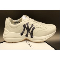 Women and Men Gucci Rhyton Ny Yankees Leather Sneakers in White Leather Women and Men Gucci Rhyton Ny Yankees Leather Sneakers in White Leather
