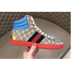 Gucci 555144 Men’s Ace GG high-top sneaker in Beige/ebony GG Supreme canvas Gucci 555144 Men’s Ace GG high-top sneaker in Beige/ebony GG Supreme canvas