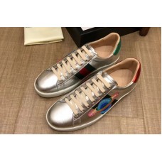 Gucci 386750 GG Ace embroidered sneaker Silver Leather Mens and Women Size Gucci 386750 GG Ace embroidered sneaker Silver Leather Mens and Women Size
