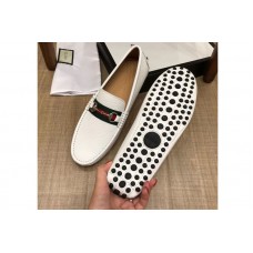 Gucci 450892 Leather driver with Web Shoes White Leather Gucci 450892 Leather driver with Web Shoes White Leather