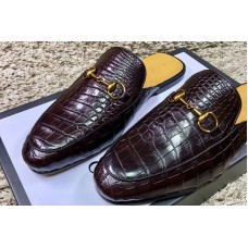 Gucci 426219 Leather Horsebit slipper and shoes Brown Real Crocodile Leather Gucci 426219 Leather Horsebit slipper and shoes Brown Real Crocodile Leather