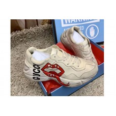 Gucci 552089 Rhyton sneaker with mouth print White Leather Gucci 552089 Rhyton sneaker with mouth print White Leather