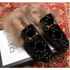 Gucci Princetown GG Velvet Fur Slipper Black Gucci Princetown GG Velvet Fur Slipper Black