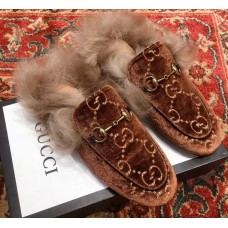 Gucci Princetown GG Velvet Fur Slipper Coffee Gucci Princetown GG Velvet Fur Slipper Coffee