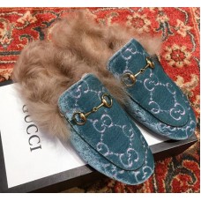 Gucci Princetown GG Velvet Fur Slipper Blue Gucci Princetown GG Velvet Fur Slipper Blue