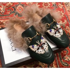 Gucci Princetown Leather Fur Slipper Black Crystal Butterfly Gucci Princetown Leather Fur Slipper Black Crystal Butterfly