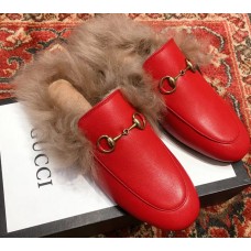 Gucci Princetown Leather Fur Slipper Red Gucci Princetown Leather Fur Slipper Red