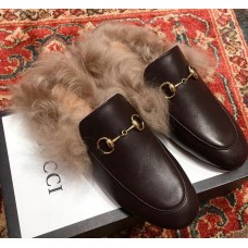 Gucci Princetown Leather Fur Slipper Coffee Gucci Princetown Leather Fur Slipper Coffee