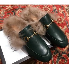 Gucci Princetown Leather Fur Slipper Green Gucci Princetown Leather Fur Slipper Green