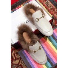 Gucci Princetown Leather Fur Slipper White Gucci Princetown Leather Fur Slipper White