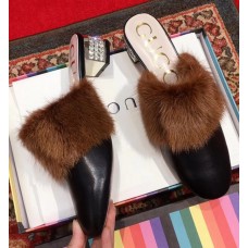 Gucci Crystal and Fur Slipper Black Runway Gucci Crystal and Fur Slipper Black Runway