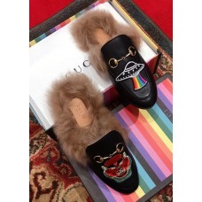 Gucci Princetown Leather Fur Slipper Black Animal And UFO Gucci Princetown Leather Fur Slipper Black Animal And UFO