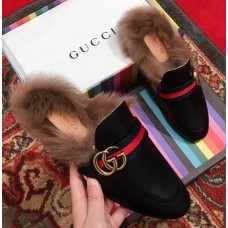 Gucci Princetown Leather Fur Slipper Black Web Gucci Princetown Leather Fur Slipper Black Web