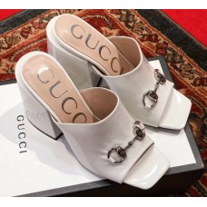 Gucci Patent Leather Horsebit 10cm High-Heel Slides 536773 White 2019 Gucci Patent Leather Horsebit 10cm High-Heel Slides 536773 White 2019
