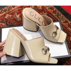 Gucci Patent Leather Horsebit 10cm High-Heel Slides 536773 Beige 2019 Gucci Patent Leather Horsebit 10cm High-Heel Slides 536773 Beige 2019