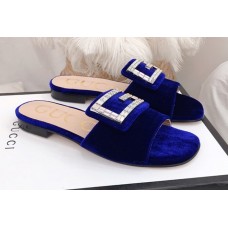 Gucci Velvet Slide with Crystal G 551445 Blue 2018 Gucci Velvet Slide with Crystal G 551445 Blue 2018