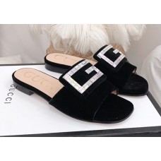 Gucci Velvet Slide with Crystal G 551445 Black 2018 Gucci Velvet Slide with Crystal G 551445 Black 2018